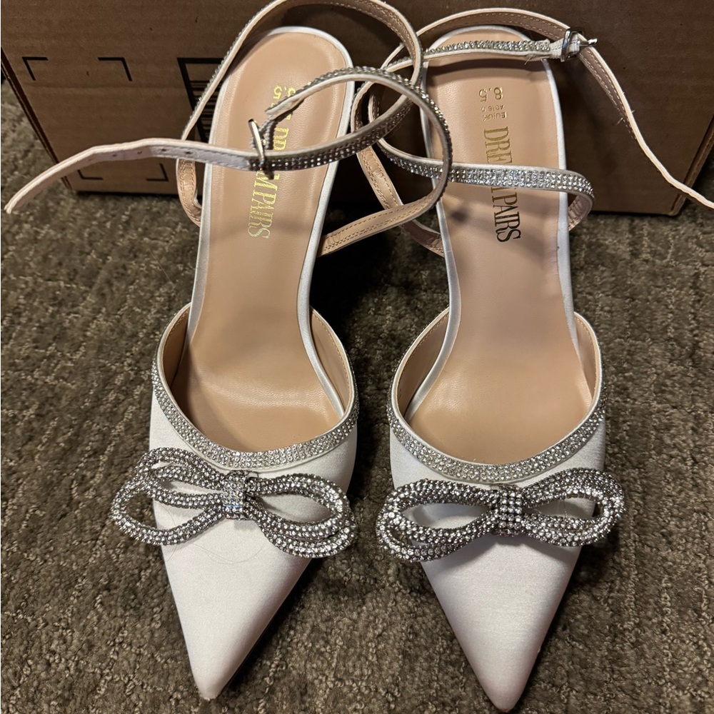 Dream Pairs Silver Bow Embellished Heels